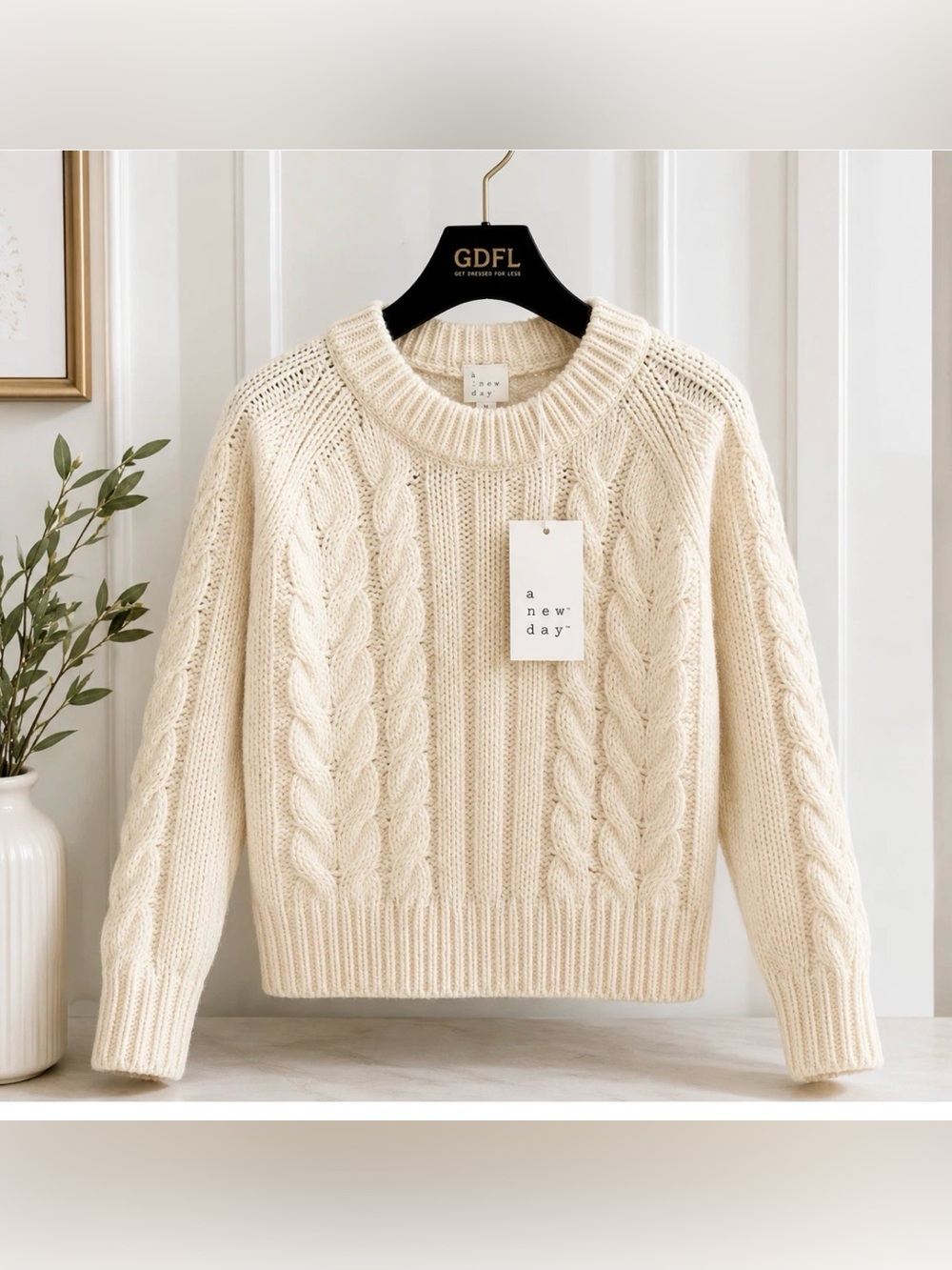 A New Day Cable Knit Sweater Womens XXL Cream Cozy Chunky Knit NWT